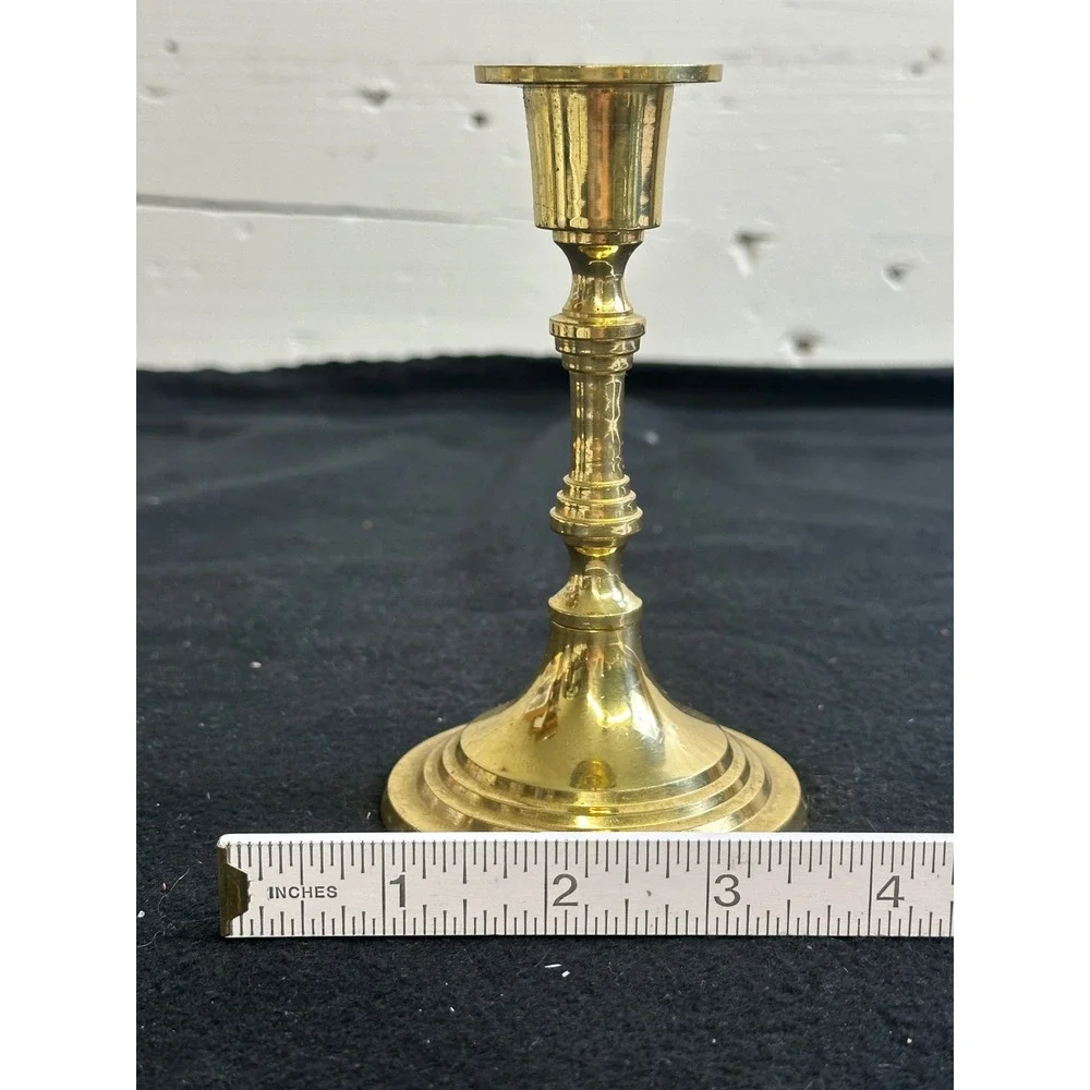 Vintage Solid Brass Candlestick Holder Made in India Taper Candle Stand 5.5 Inch